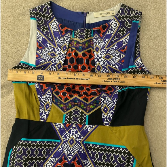 ETRO Multi Colored Stretch Cotton Tribal Print Sleeveless Sheath Dress Size 44 - Picture 6 of 9
